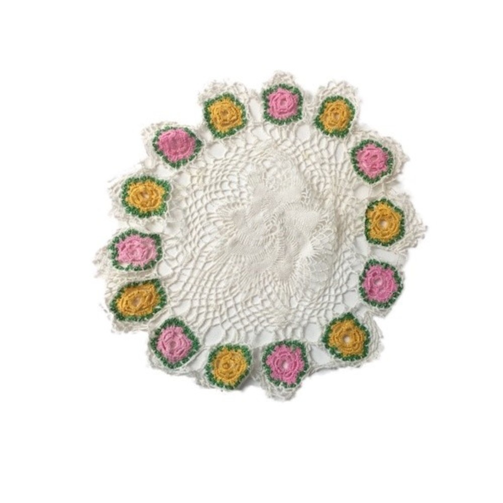 Vintage Pink and Orange Crochet Flower Doily